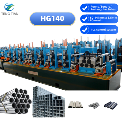 Attrezzatura per la produzione di tubi in acciaio al carbonio saldati ad alta frequenza HG140 Φ50-141mm x 5,5mm 80m/min per edilizia e macchinari